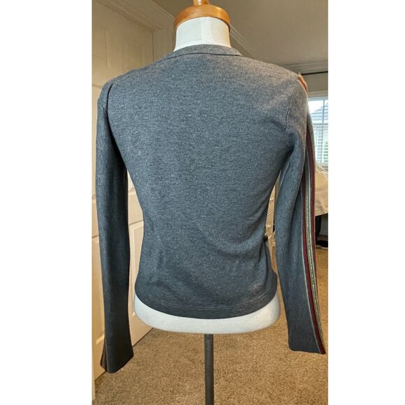 Weavers Girl Junior 90s Gray Blue Red Gold Black Stripe M Long Sleeve Tee USA - Picture 3 of 7